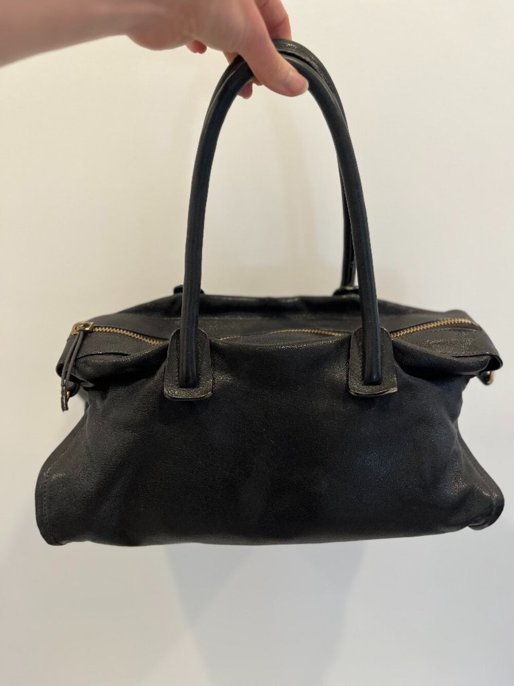 Black Leather Maiyet Bag with Detachable Shoulder Strap